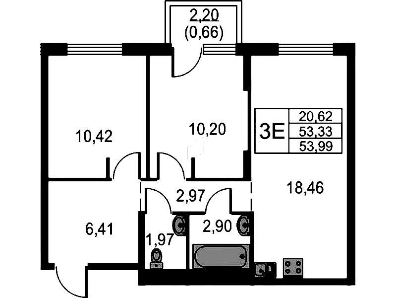 2-комнатная квартира 53.99 м², 2/15 эт., ЖК «Невская Долина»
